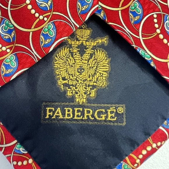 FABERGE Mens 100% Silk Necktie USA Designer Red Multicolor - Picture 4 of 8